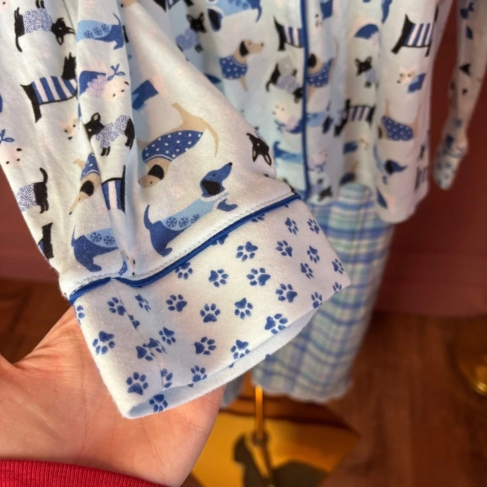 Cozy Soft Lounge Dog in Sweaters Blue Women's Pajama Top Large karen neuburger